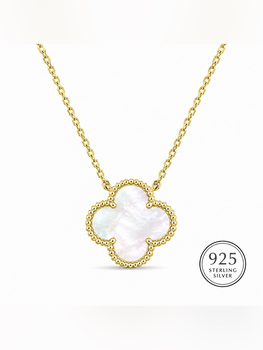 925 Sterling Silver Mother of Pearl Clover Necklace | 16-18" Gift Box